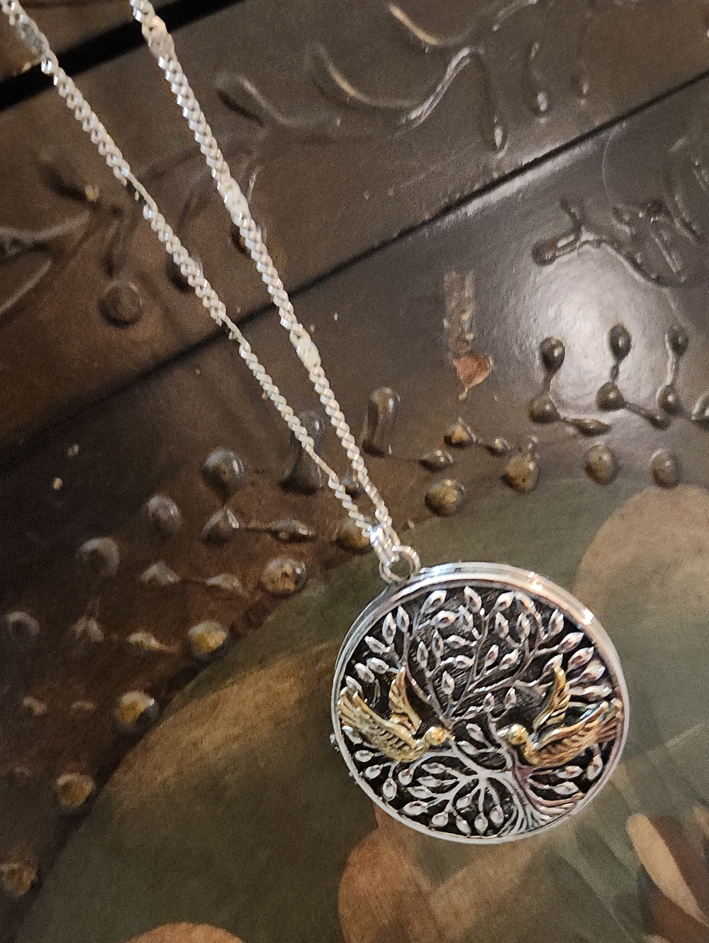 Two-Tone Tree of Life Locket Necklace - Gold & Silver